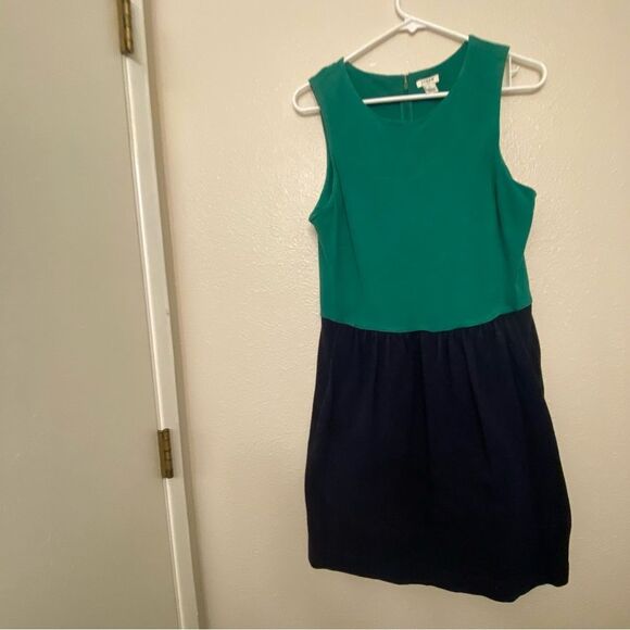 J. Crew Daybreak kelly Green blue block Fit Flare Dress sleeveless prep cotton M - Picture 4 of 11